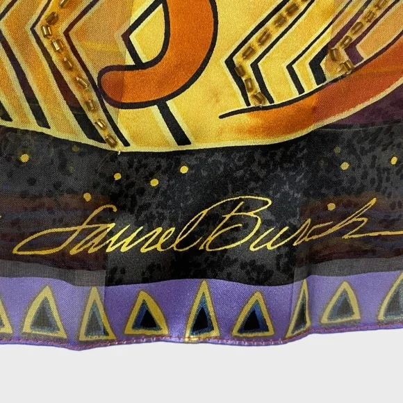 Vintage Laurel Burch Feline Family Portrait Multicolor Silk Scarf